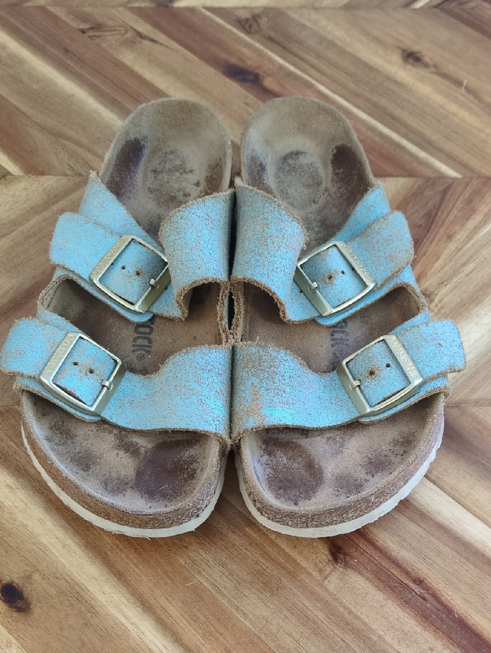 Birkenstock Double-Buckle Suede Sandals in Light Blue